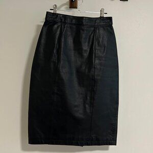 Vintage Cayenne Genuine Leather Black Skirt, Size S or 5/6